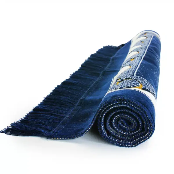 Premium Ultra Soft Navy Blue, Cream & Gold Prayer Mat - Image 4