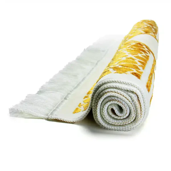 Luxury Adel Seccade White and Gold Islamic Prayer Mat - Image 2