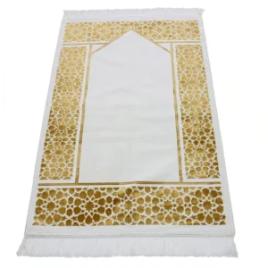 Luxury Adel Seccade White and Gold Islamic Prayer Mat