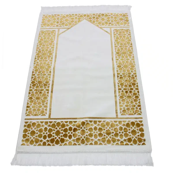 Luxury Adel Seccade White and Gold Islamic Prayer Mat