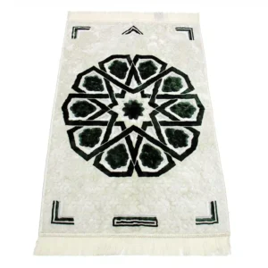 Megane Seccade White Prayer Mat with Emerald Green Design