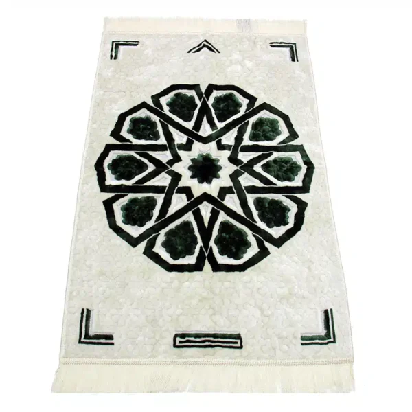 Megane Seccade White Prayer Mat with Emerald Green Design