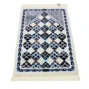 Megane Seccade White, Black & Blue Islamic Prayer Mat