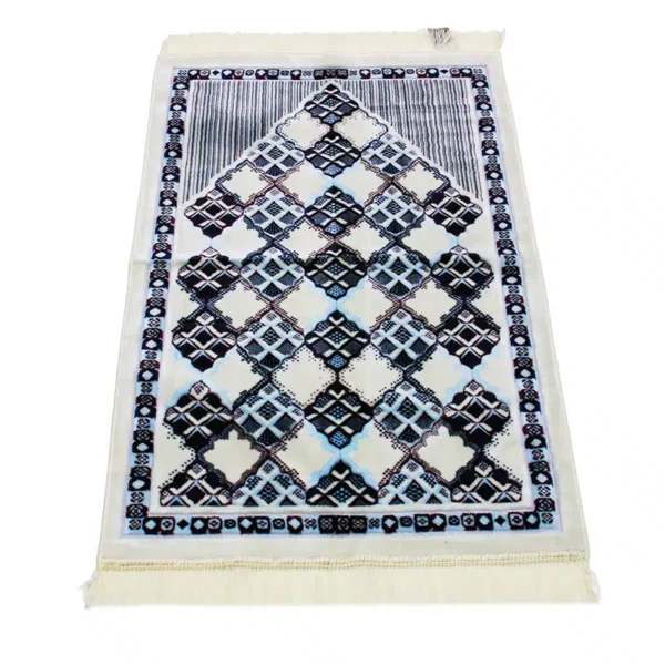 Megane Seccade White, Black & Blue Islamic Prayer Mat