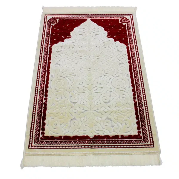 Premium Sina Secc White and Red Islamic Prayer Mat