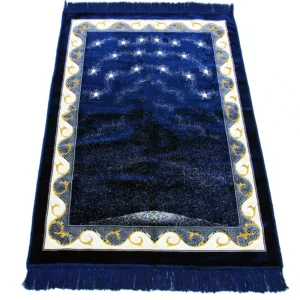Premium Ultra Soft Navy Blue, Cream & Gold Prayer Mat