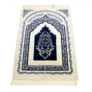 Luxury Didem Secc White & Blue Pattern Prayer Mat