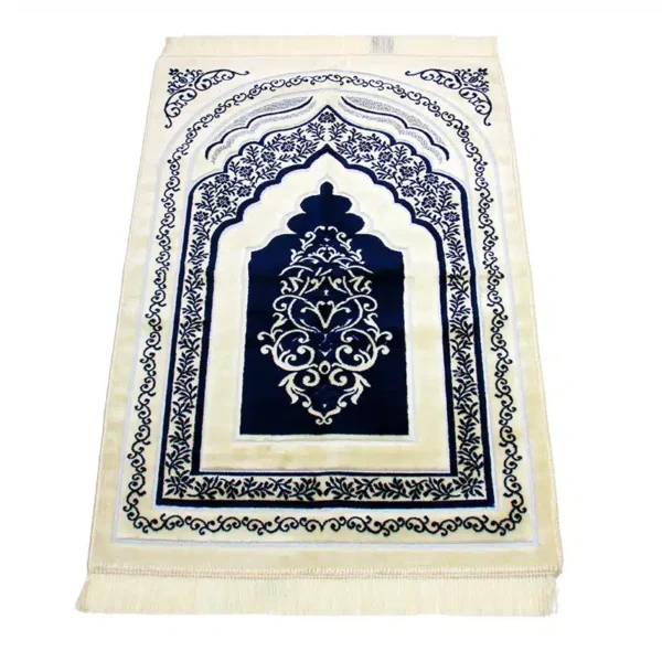 Luxury Didem Secc White & Blue Pattern Prayer Mat