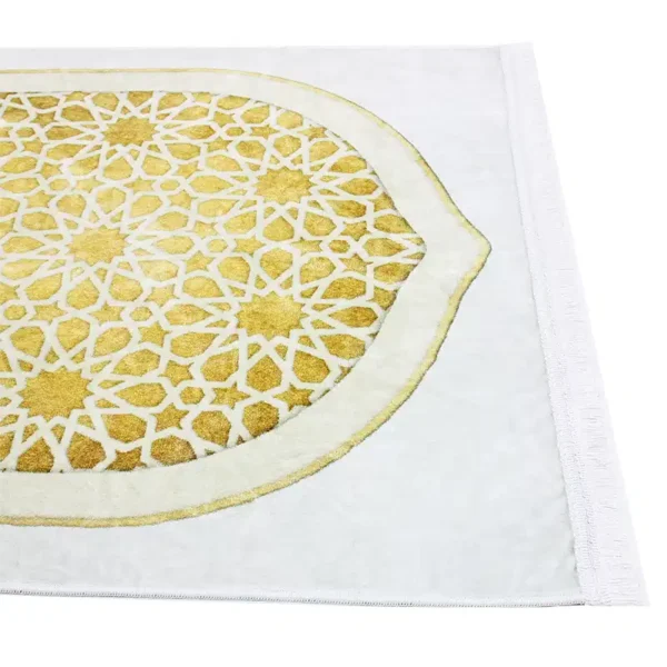 Luxury Adel Seccade White and Gold Islamic Prayer Mat - Image 3