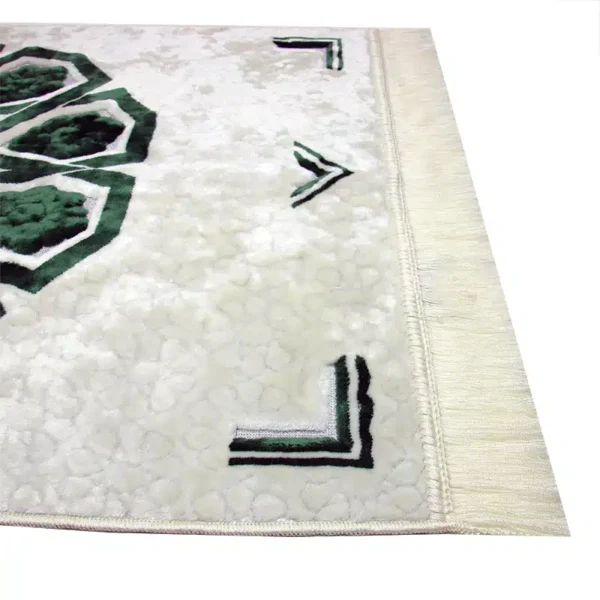 Megane Seccade White Prayer Mat with Emerald Green Design - Image 3