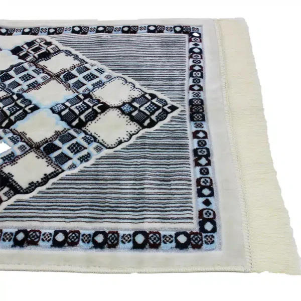 Megane Seccade White, Black & Blue Islamic Prayer Mat - Image 3
