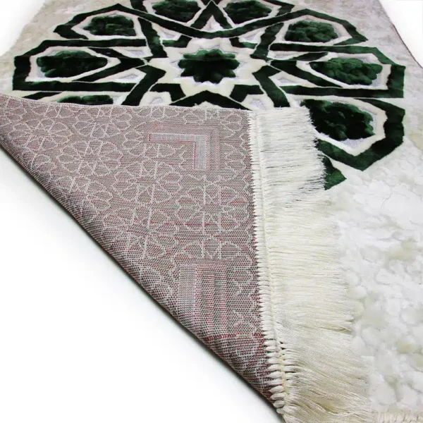 Megane Seccade White Prayer Mat with Emerald Green Design - Image 2