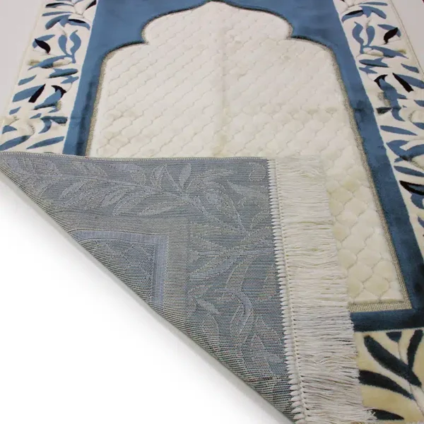 Megane Seccade White and Blue Islamic Prayer Mat - Image 2