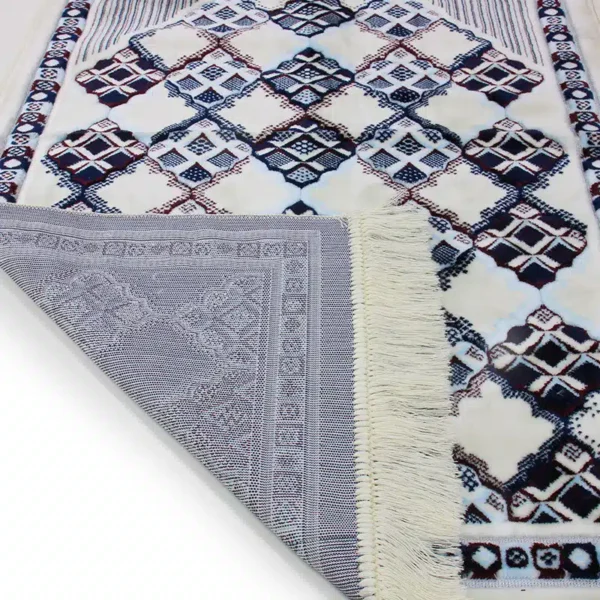 Megane Seccade White, Black & Blue Islamic Prayer Mat - Image 2
