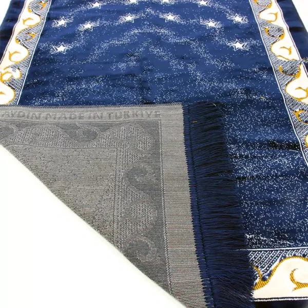 Premium Ultra Soft Navy Blue, Cream & Gold Prayer Mat - Image 2