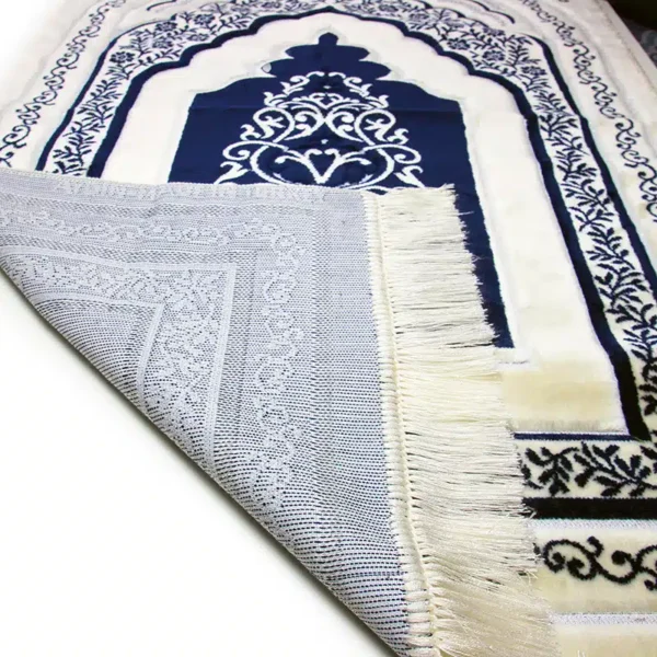 Luxury Didem Secc White & Blue Pattern Prayer Mat - Image 2