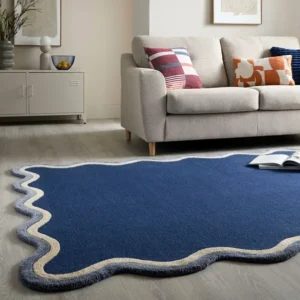 Azure Wave Design Wool Area Rug