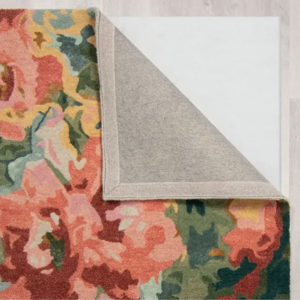 Handmade Painted Floral Wool Area Rug - Image 3