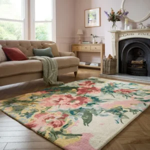 Handmade Painted Floral Wool Area Rug