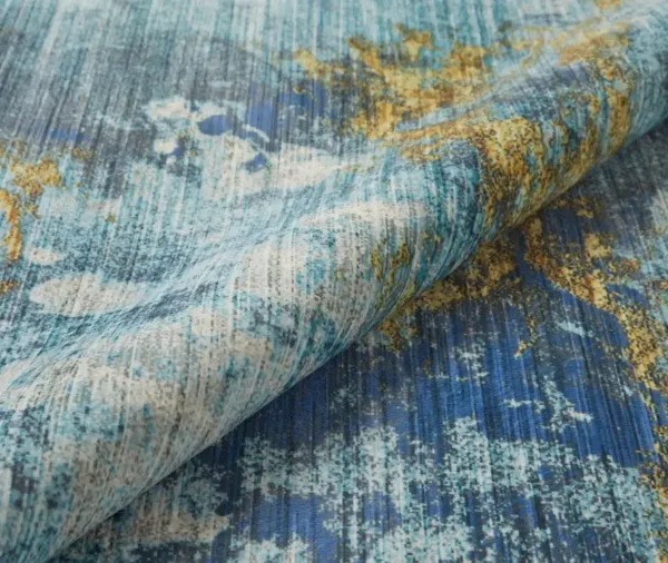 Modern Lux Washable Blue Gold Rug - Image 2