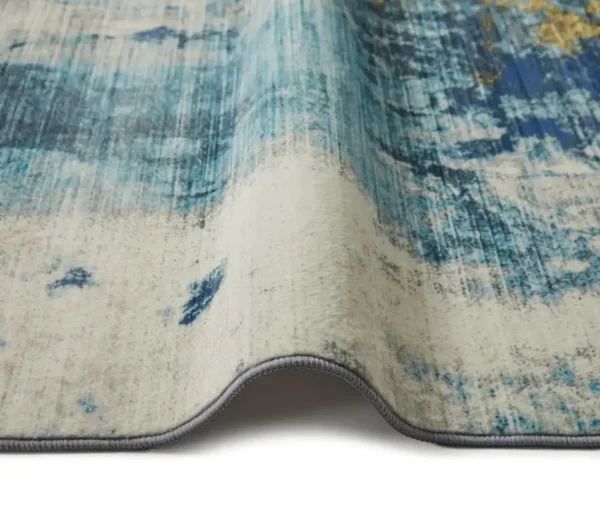 Modern Lux Washable Blue Gold Rug - Image 3
