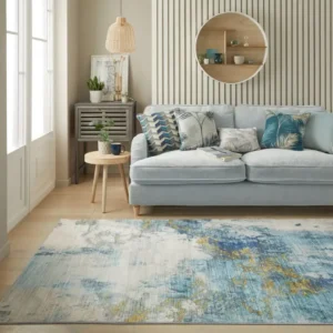 Modern Lux Washable Blue Gold Rug