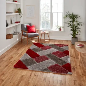 Modern Olympia Grey Red Rug